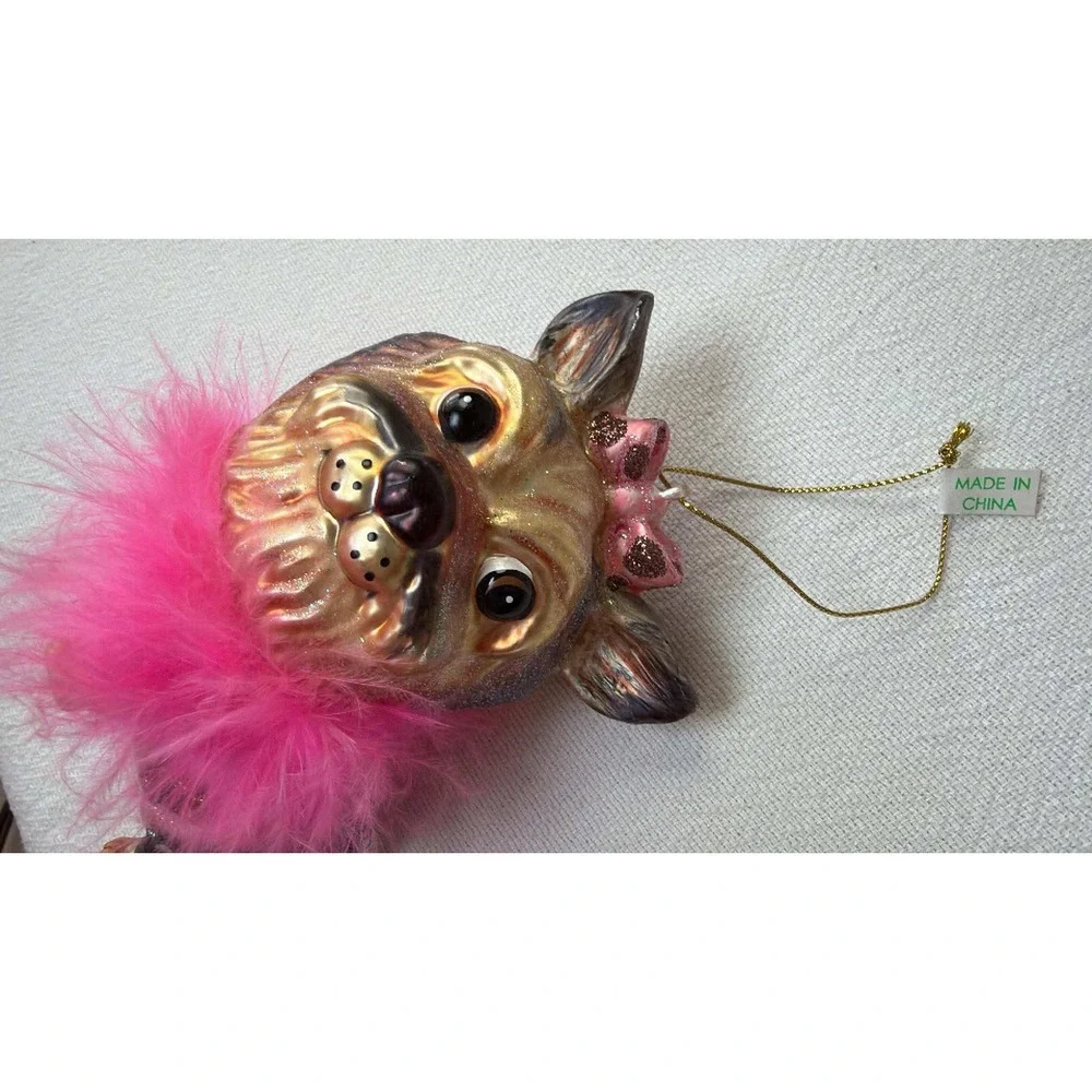 Blown Glass Yorkie Ornament Pink Diva Dog Girlie Holiday Bling
